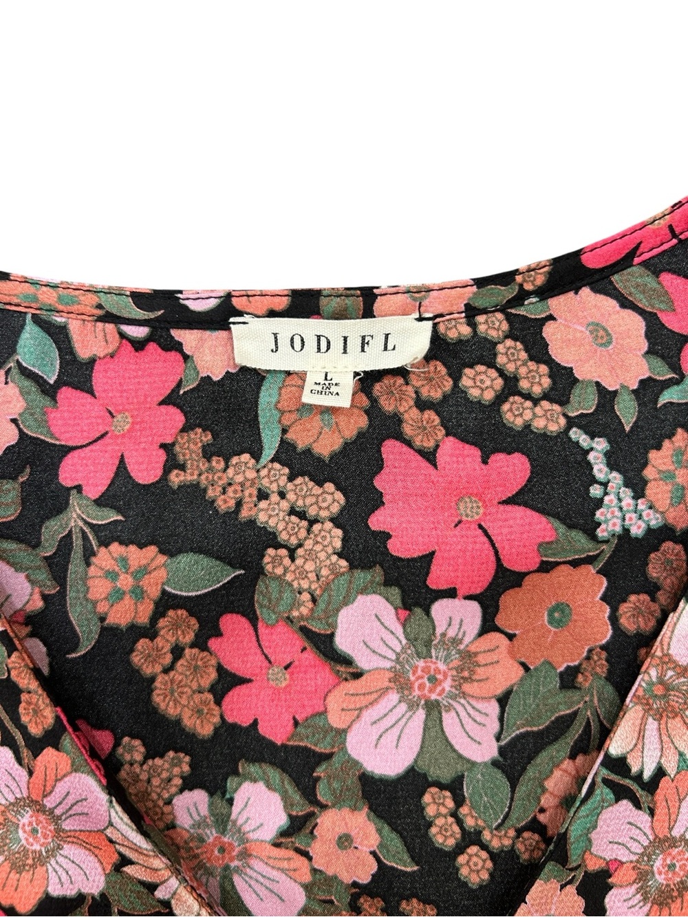 Jodifl Black Floral Chiffon V-Neck Long Sleeve Tunic Top Size Large - Picture 3 of 8
